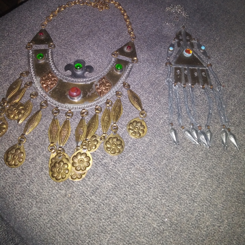HTF Rare Nassims iron bib necklaces with cabachons 60s vintage
